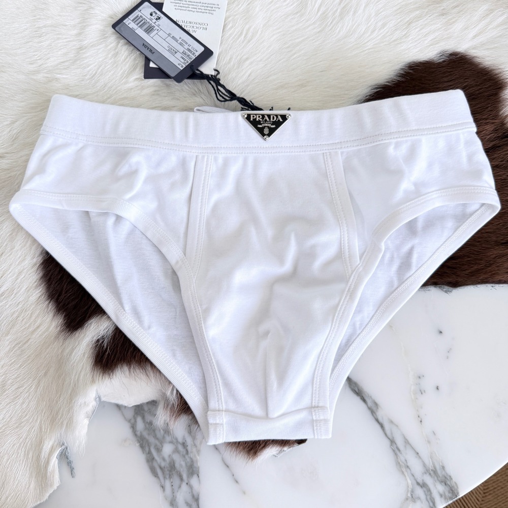 Prada Triangle white cotton drawstring briefs, SIZE 5 (Large)‎